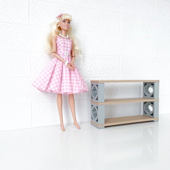 Miniature Mid-Century Modern Breeze Blocks Bookshelf Arabesque 1:6 Scale Barbie - Picture 1 of 2